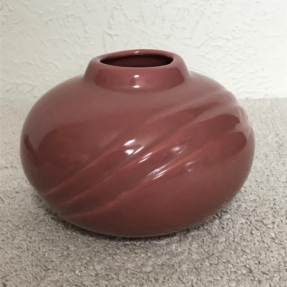 Ceramic Round Vase Pink Mauve Art‎ Deco Style 4.5"